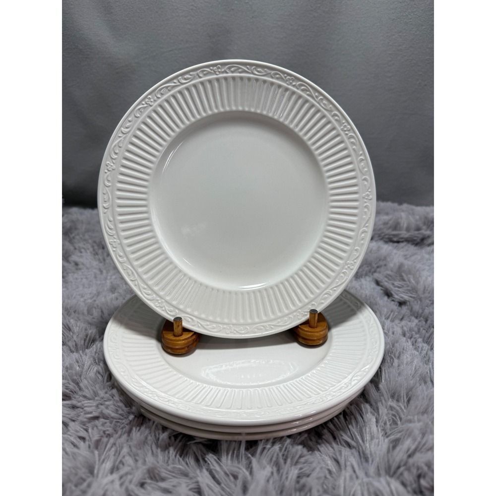 4 - Mikasa Italian Countryside Salad Plates White Fluted Embossed Ceramic 8.25"